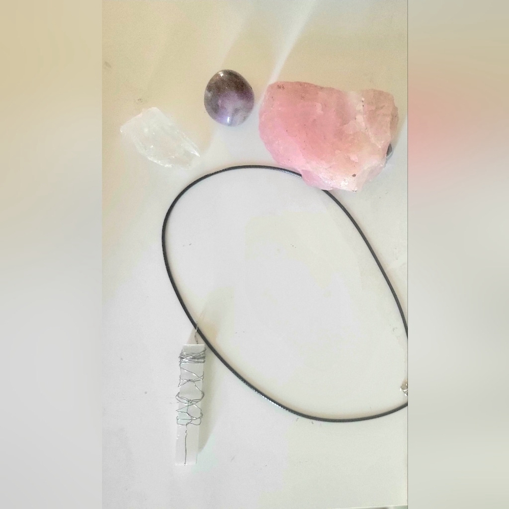 Silver Wire Wrapped Selenite Pendant Hand Crafted Necklace